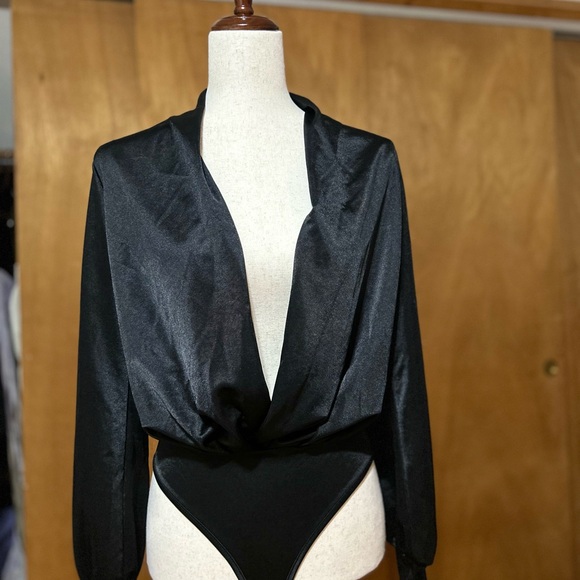 Black Wrap Bodysuit Top - Picture 1 of 4